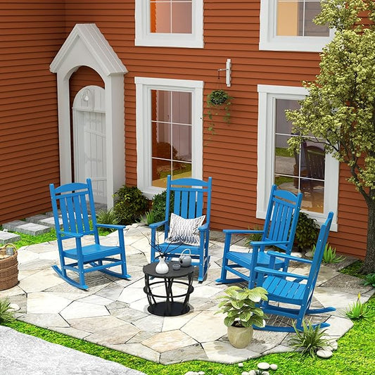 WestinTrends Malibu Malibu Outdoor Patio Poly Classic Porch Rocking Chair (Set of 4), Pacific Blue