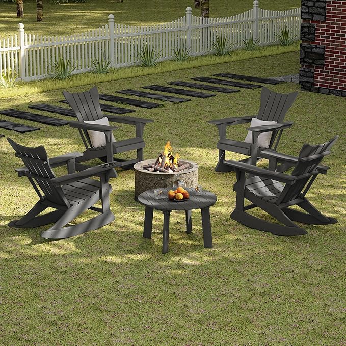 Outdoor Round Coffee Table, Adirondack Patio Coffee Table, Outdoor Large Side Table for Balcony Lawn (Grey)