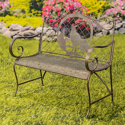 Classic Iron Garden Bench with Nature Scenery (Howling Wolf Backrest in Bronze)