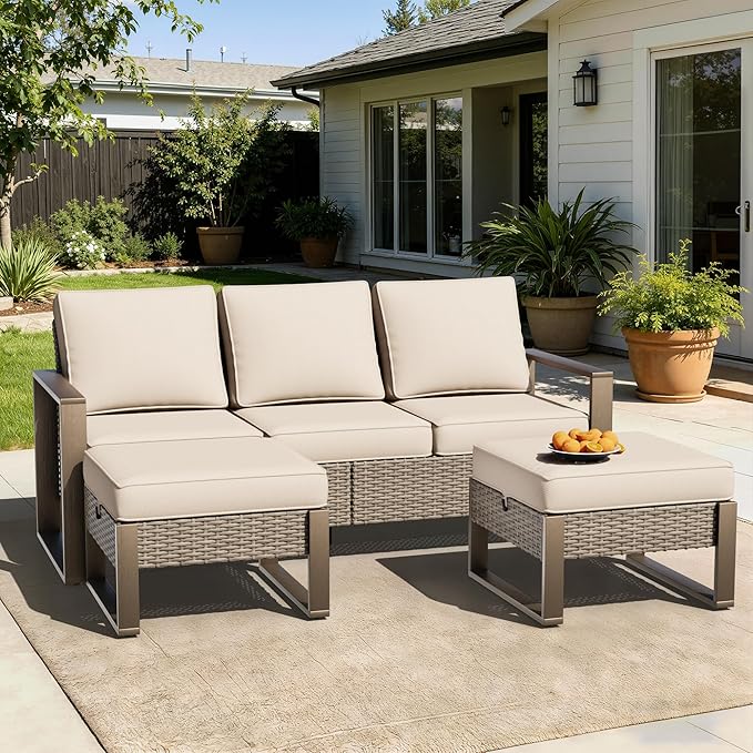 Wicker Patio 75" Sofa Set with Two Ottomans - Photo 8
