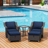 5 Pieces Patio Conversation Furniture Set - Swivel Chairs with Ottomans Set of 2, 1 Side Table - Photo 5