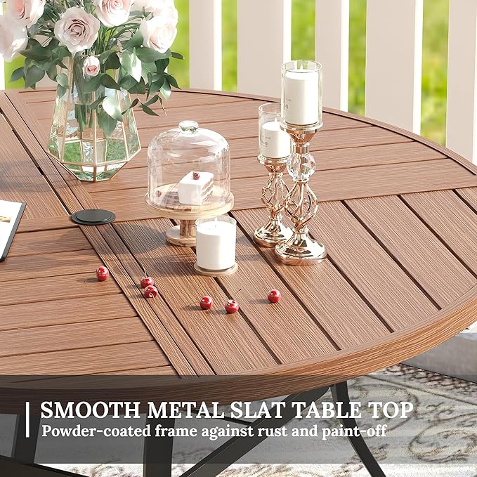 VICLLAX Round Patio Table with Adjustable Umbrella Hole for 6, All Weather Metal Outdoor Dining Table for Lawn Garden - Photo 5