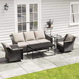 5 Pieces Outdoor Conversation Furniture Set - 77" Patio Sofa, 2 Swivel Rocker Chairs, 1 Side Table, 1 Metal Coffee Table - Photo 5