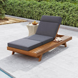 Acacia Wood Chaise Lounge Set with 3-Fold 4" Water-Resistant Cushion & Headrest, 4-Position Adjustable Backrest Recliner - Photo 1
