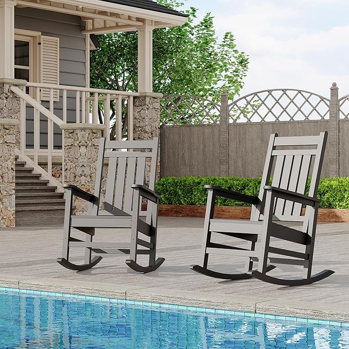 Outdoor HDPE Rocking Chairs, HDPE Oversized Patio Rocking Chairs, All Weather Resistant Porch Rocker, Heavy Duty Front Plastic Rockers for Outside