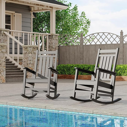 Outdoor HDPE Rocking Chairs, HDPE Oversized Patio Rocking Chairs, All Weather Resistant Porch Rocker, Heavy Duty Front Plastic Rockers for Outside