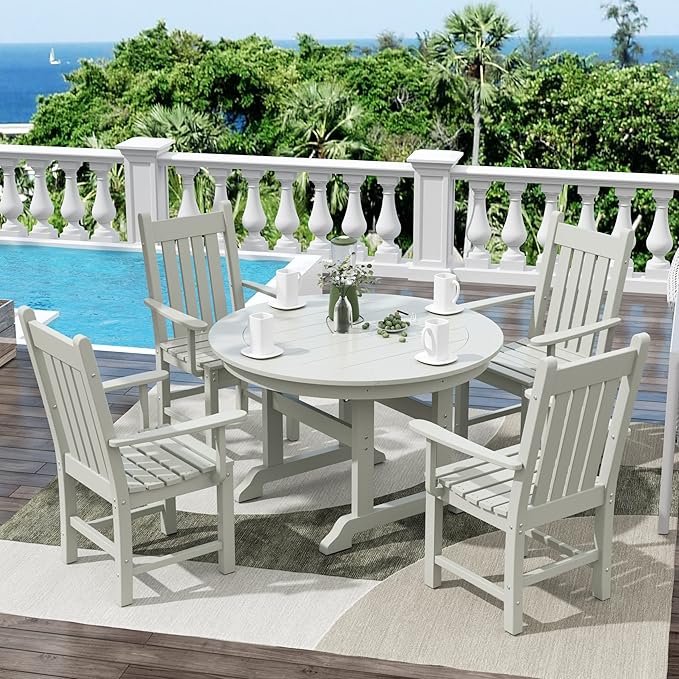WestinTrends Malibu Classic Outdoor Dining Chairs with Arms, All Weather Poly Lumber Adirondack Patio Chairs Restaurant Bistro Chairs Support 350 LBS, Arched Backrest and Curved Seat, Sand
