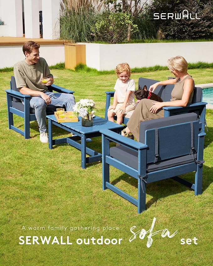 SERWALL 5 Pieces HDPE Outdoor Sofa Set with Cushions, All Weather Couch Conversation Set - Photo 7
