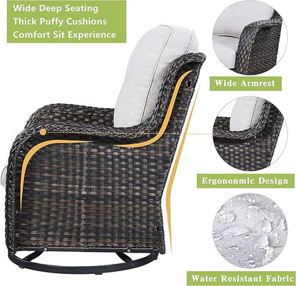 Rilyson Wicker Patio Furniture Set - 5 Piece Rattan Outdoor Sectional Conversation Sets with 2 Rocking Swivel Chairs,2 Ottomans and 1 Loveseat for Porch Deck Garden(Brown/Beige)