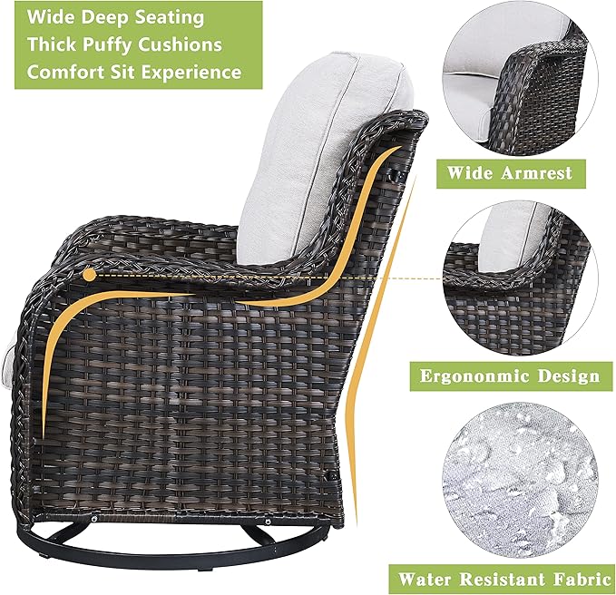 Rilyson Wicker Patio Furniture Set - 5 Piece Rattan Outdoor Sectional Conversation Sets with 2 Rocking Swivel Chairs - Photo 4