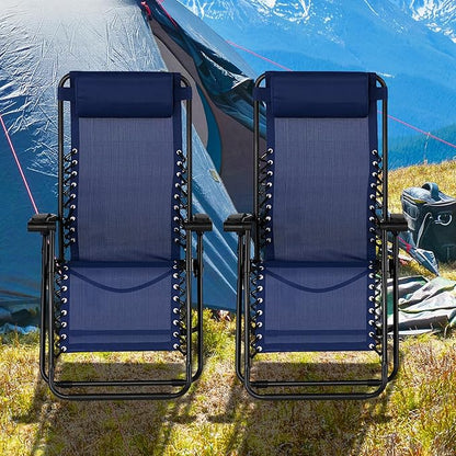Caravan Sports Zero Gravity Outdoor Portable Folding Camping Lawn Deck Patio Pool Recliner Lounge Chair for Adults, Adjustable Headrest, Blue (2 Pack)
