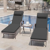 3 Pieces Patio Chaise Lounge Set Outdoor PE Rattan Armrest Lounge Chair Adjustable Backrest Reclining Chair with - Photo 2