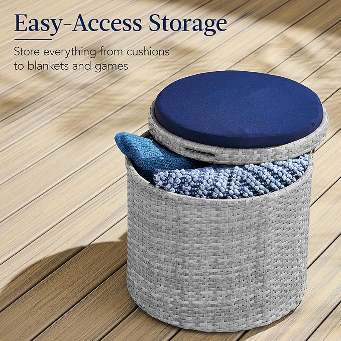 Best Choice Products Round Wicker Ottoman, Multipurpose Outdoor Furniture for Patio, Backyard, Additional Seating - Photo 3