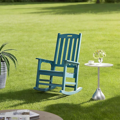 Psilvam Oversized Outdoor Rocking Chair, with 21" Wide Seat and 32" Tall Backrest, Pre-Assembled with Most Components for Effortless Installation (Blue)