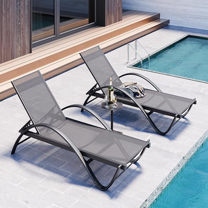 SUNLEI Lounge Chair for Outside Set of 2, Pool Chaise Lounge with S-Shaped Armrest, Patio Lounge Chairs, Patio Chaise Lounge for Outdoor, Dark Grey