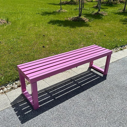 Backless Outdoor Garden Bench, Park Bench with Slatted Seat, All Weather Outdoor Benches, 2-3 Person Seat Front Porch Benches Outdoor, Metal Frame, 880 Lbs Capacity, for Garden, Park(Pink,180cm/71in)