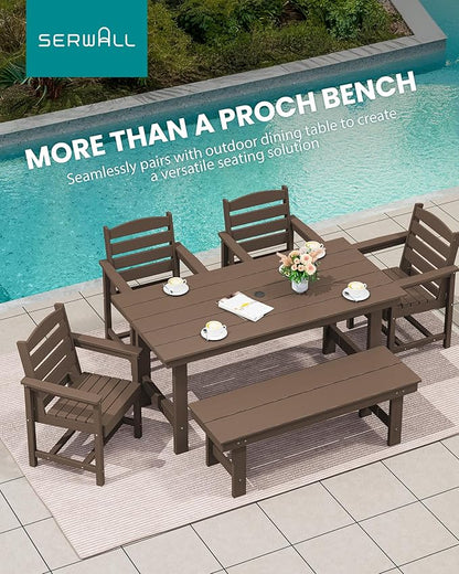 SERWALL 2-Person Outdoor Bench Backless, HDPE Outdoor Benches Weatherproof, 700 Lbs Weight Capacity, Poly Lumber Patio Furniture for Garden, Porch and Park, Coffee, 2 Pack