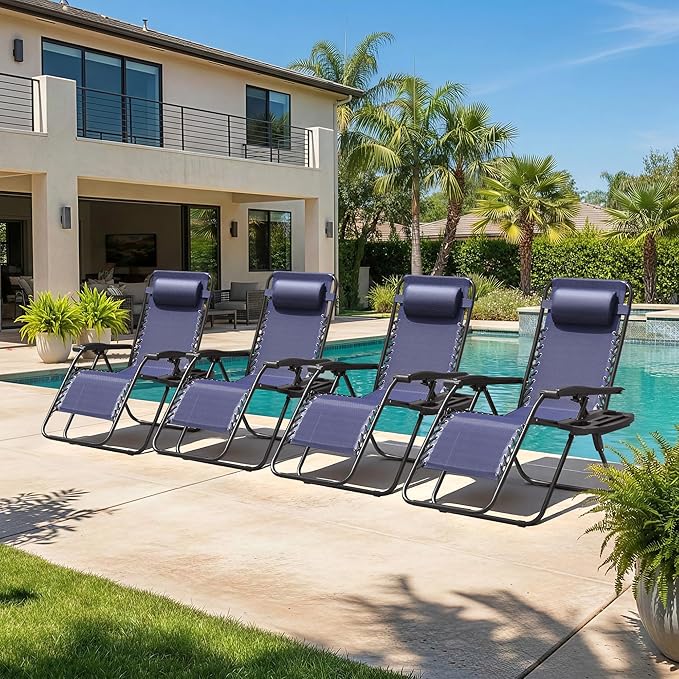 Homall Zero Gravity Chair Patio Folding Lawn Outdoor Lounge Gravity Camp Reclining Lounge Chair with Cup Holder Pillows - Photo 2
