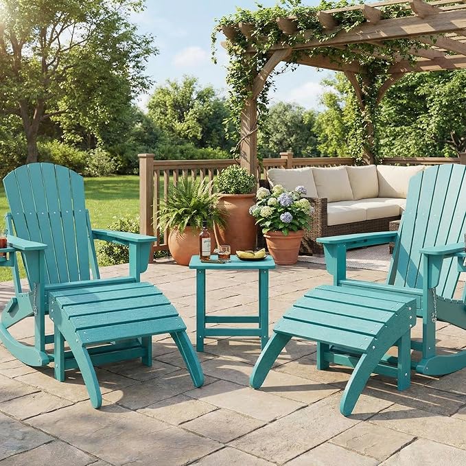 HDPE Adirondack Ottoman Foot Rest, Weather Resistant Outdoor Footstool for Adirondack Chair, Resin Patio Porch Poolside Lawn and Backyard Use