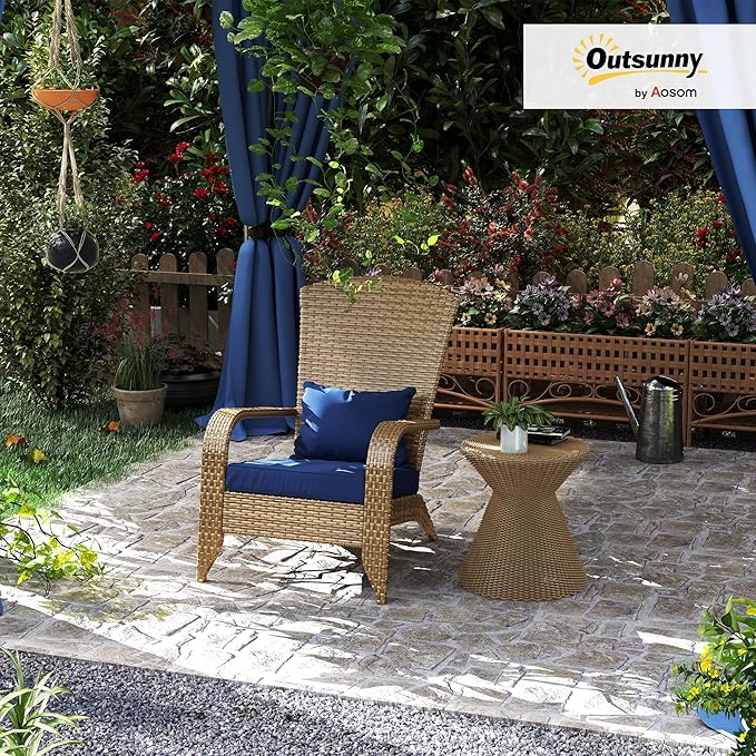 Outsunny Patio Wicker Adirondack Chair, Outdoor All-Weather Rattan Fire Pit Chair with Soft Cushions - Photo 2