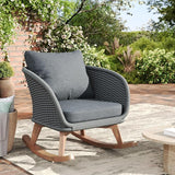 Outdoor Wooden Rocking Chair, Patio Rocking Chair with Soft Cushions & Wood Leg - Photo 8