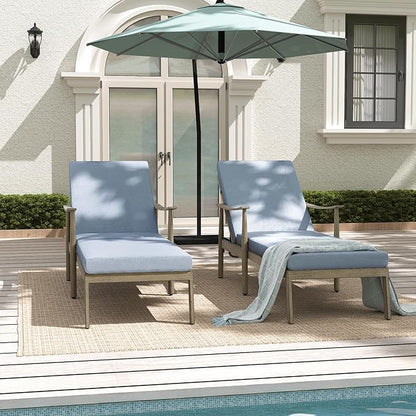 Outdoor Lounge Chairs with Armrest, 2 PCS Patio Aluminum Chaise Lounge Set Outdoor Adjustable Backrest with Rope Design, Patio Recliner Chairs Cushions for Lawn Pool Beach (Brown)