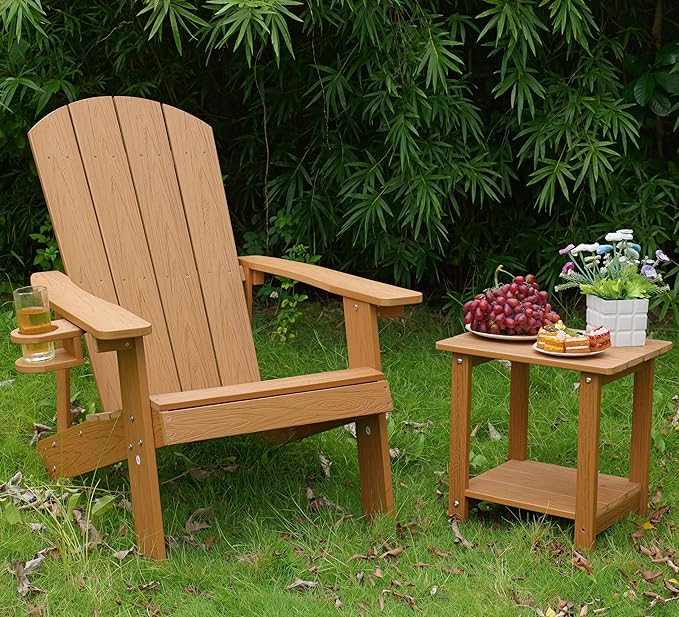 Outdoor Adirondack Chair, Weather-Resistant HIPS Patio Lounge Chair, 1Pcs Fixed Seating for Porch, Garden, Deck, Backyard