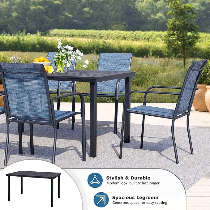 47" Rectangle Patio Dining Table for 6, All-Weather Patio Table with Umbrella Hole, Outdoor Dining Table for Lawn Garden Porch, Black