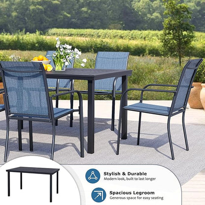 47" Rectangle Patio Dining Table for 6, All-Weather Patio Table with Umbrella Hole, Outdoor Dining Table for Lawn Garden Porch, Black