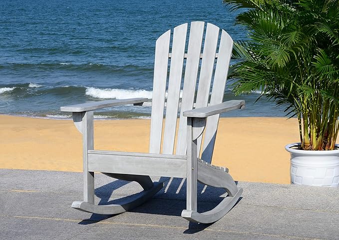 Safavieh PAT7042A Outdoor Collection Brizio Teak Rocking Adirondack Chair