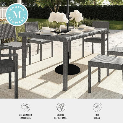 Martha Stewart Bedford 62" Indoor-Outdoor Patio Table with Faux Wood Top and Rattan Wicker Finish in Gray