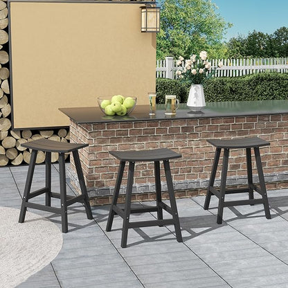 Costaelm All-Weather Bar Stools Set of 3, 24" Height Outdoor Bar Stools, Adirondack Poly Patio Bar Stool for Patio, Deck, Kitchen Counter and Garden, Gray