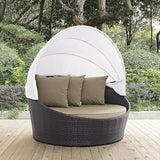 Modway Convene Wicker Rattan Outdoor Patio Retractable Canopy Round Poolside Sofa Daybed in Espresso Mocha - Photo 2