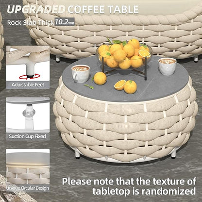 TWT Outdoor Coffee Table Round Centerpiece Table, Lightweight Accent Table with Hand Woven Rope Decor for Garden and Patio(Olefin Rope, Beige)