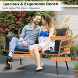 Tangkula Patio Wicker Loveseat, Outdoor Rattan 2-Seat Cushioned Sofa with Heavy Duty Metal Frame, for Backyard, Porch - Photo 6