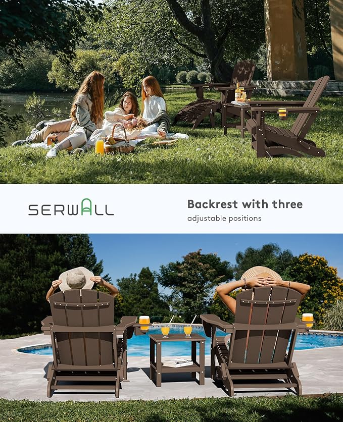 SERWALL 5-Piece Adirondack Chair and Ottoman and Table Set, Coffee