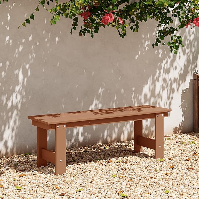 WestinTrends Ashore Outdoor HDPE 48" Modern Backless Patio Bench, Teak