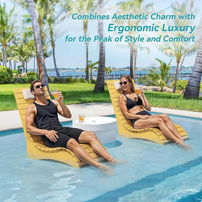 HDPS Pool Lounge Chairs Set of 4, Use in Pools Lounge Chairs up to 10-Inches of Water, Chaise Chairs with Headrest, Lounge Chair Outdoor, Fade-Resistant Pool Lounger for Deck
