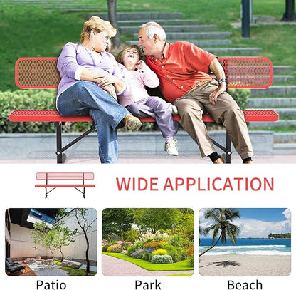 8 Ft Metal Park Bench for Outside, All-Weather Thermoplastic Coating Outdoor Bench with Backrest, Commercial Heavy Duty Benches for Shopping Malls, Stores, Parks, Patios, Decks,Red