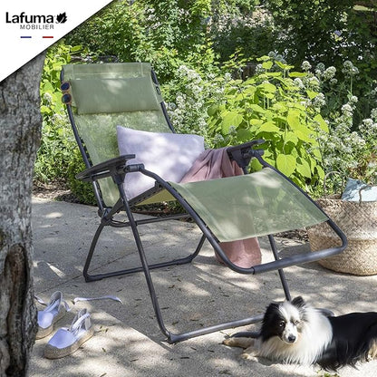Lafuma Futura Series Patio and Poolside Zero Gravity Outdoor Lounge Recliner Chair with Adjustable and Removable Headrest, Moss Green