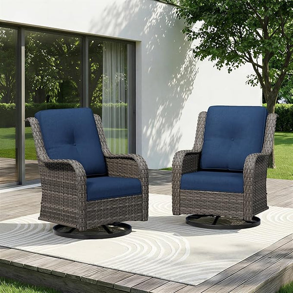 Swivel Rocker Patio Chairs Set of 2 - Outdoor Wicker Patio Furniture Set 2 Pieces with Thickened Olefin Cushions - Photo 1