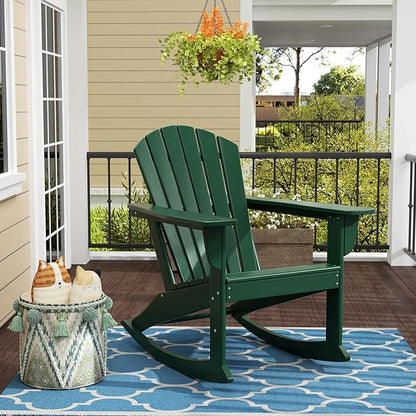 WO WESTIN OUTDOOR HDPE Altura Outdoor Rocking Poly Adirondack Chair, Dark Green