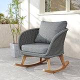 Outdoor Wooden Rocking Chair, Patio Rocking Chair with Soft Cushions & Wood Leg - Photo 1