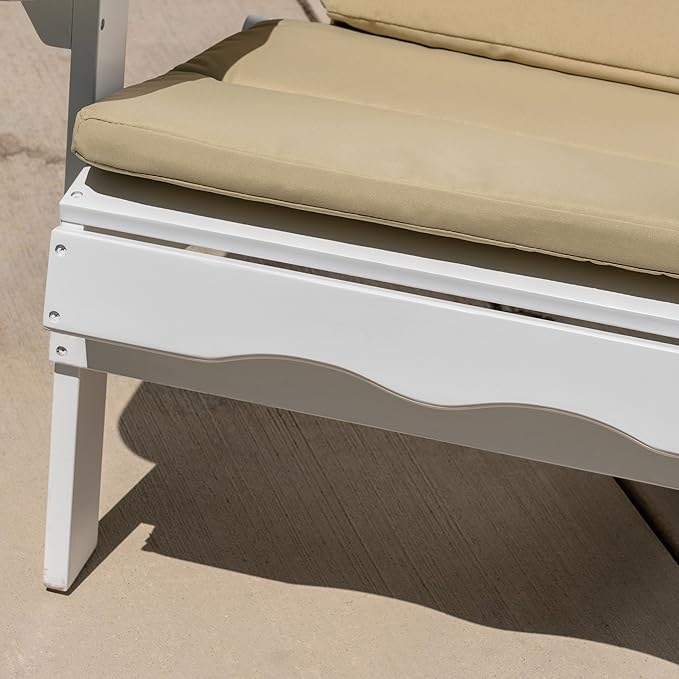 Christopher Knight Home 304625 Amenda Outdoor Acacia Wood Folding Adirondack Chairs with Cushions (Set of 2), White and Khaki