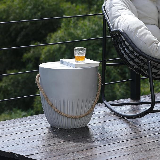 Outdoor Side Table for Patio Indoor Outdoor Front Porch (Hemp Rope) - Photo 6