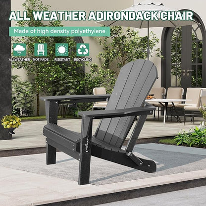 Adirondack Chair, Plastic Adirondack Chairs, HDPE Adirondack Chair, Folding Adirondack Chairs,Outdoor Chairs with Cup Holder for Lawn Patio Deck Fire Pit -Grey