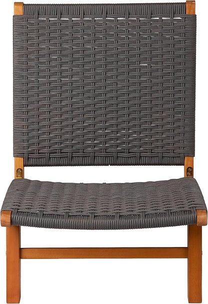 Pura Vida Modern Outdoor Lounge Chair - Comfortable Reclining Design with Woven Web Seat, Durable Wood Construction - Ideal for Porch, Patio, Lawn, Garden - Charcoal Gray
