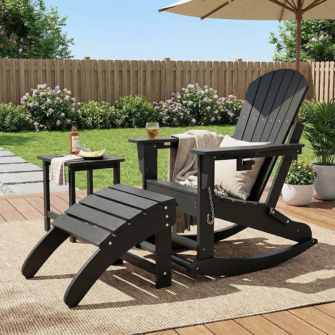 HDPE Adirondack Ottoman Foot Rest, Weather Resistant Outdoor Footstool for Adirondack Chair, Resin Patio Porch Poolside Lawn and Backyard Use