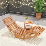 RELAX4LIFE Rocking Chaise Lounge Chair - Acacia Wood Sun Lounger w/Slatted Seat & Bottom Stopper - Photo 9