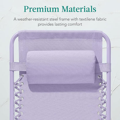 Best Choice Products Adjustable Zero Gravity Chair, Monochromatic Color Folding Patio Recliner w/Side Tray, Headrest - Lavender